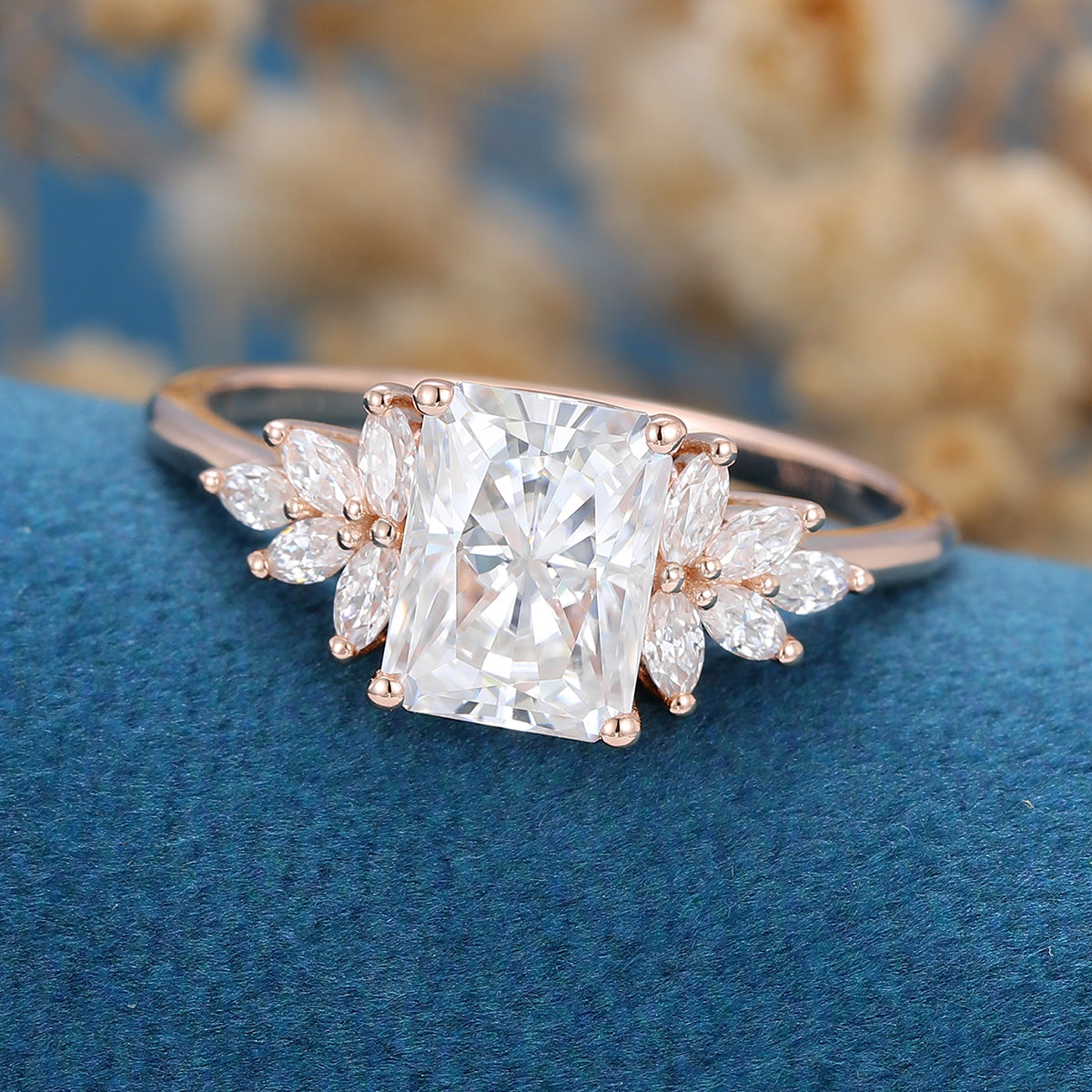 2.43 CT Radiant Shaped Moissanite Cluster Engagement Ring
