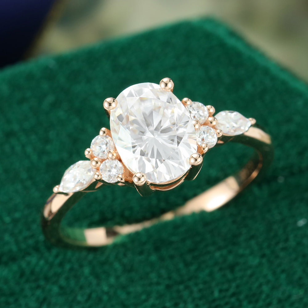 1.33 CT Oval Shaped Moissanite Cluster Engagement Ring