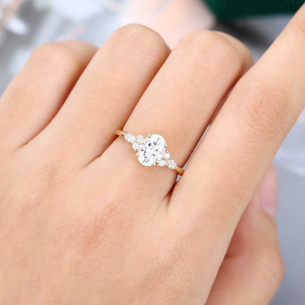 1.33 CT Oval Shaped Moissanite Cluster Engagement Ring