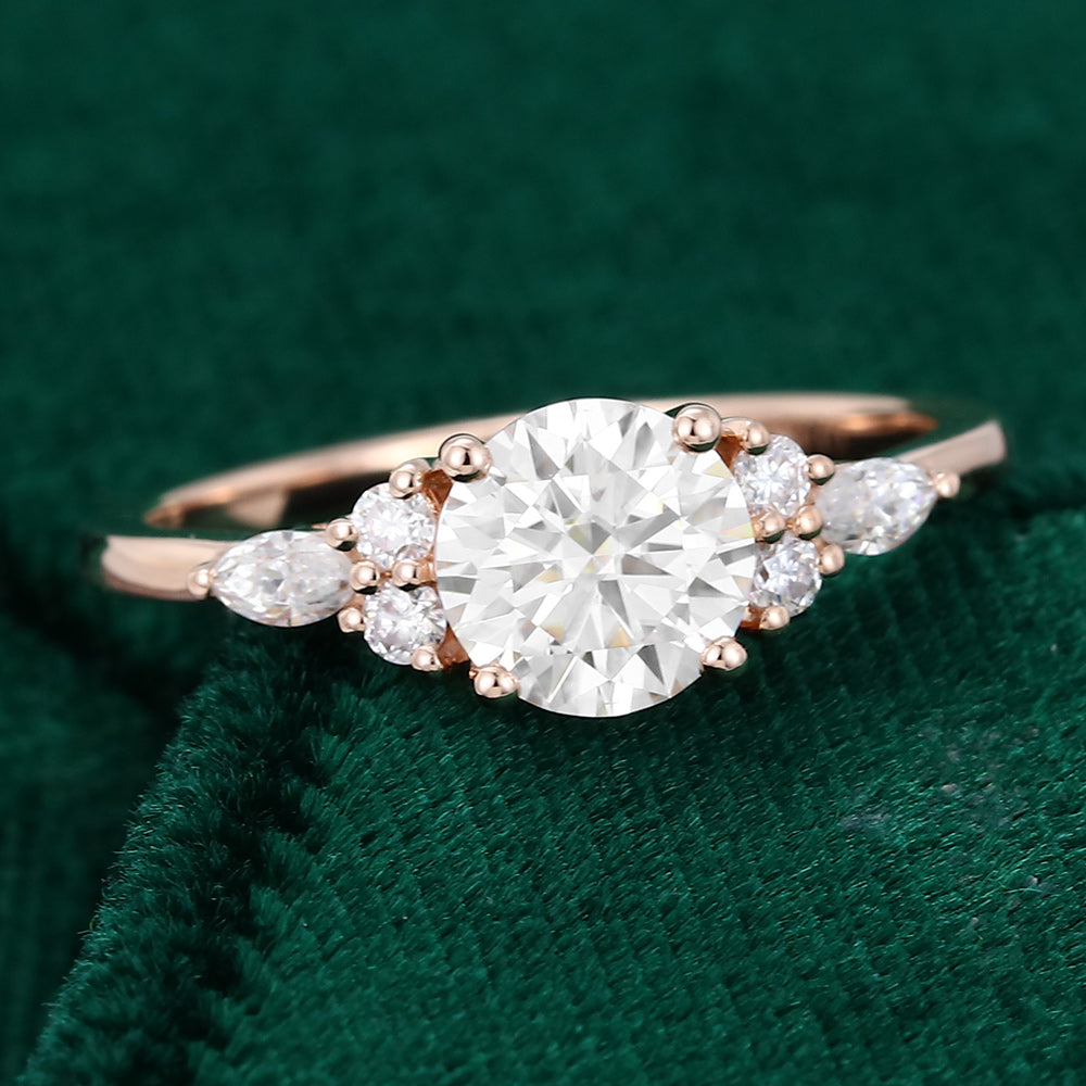 0.88 CT Round Shaped Moissanite Cluster Engagement Ring