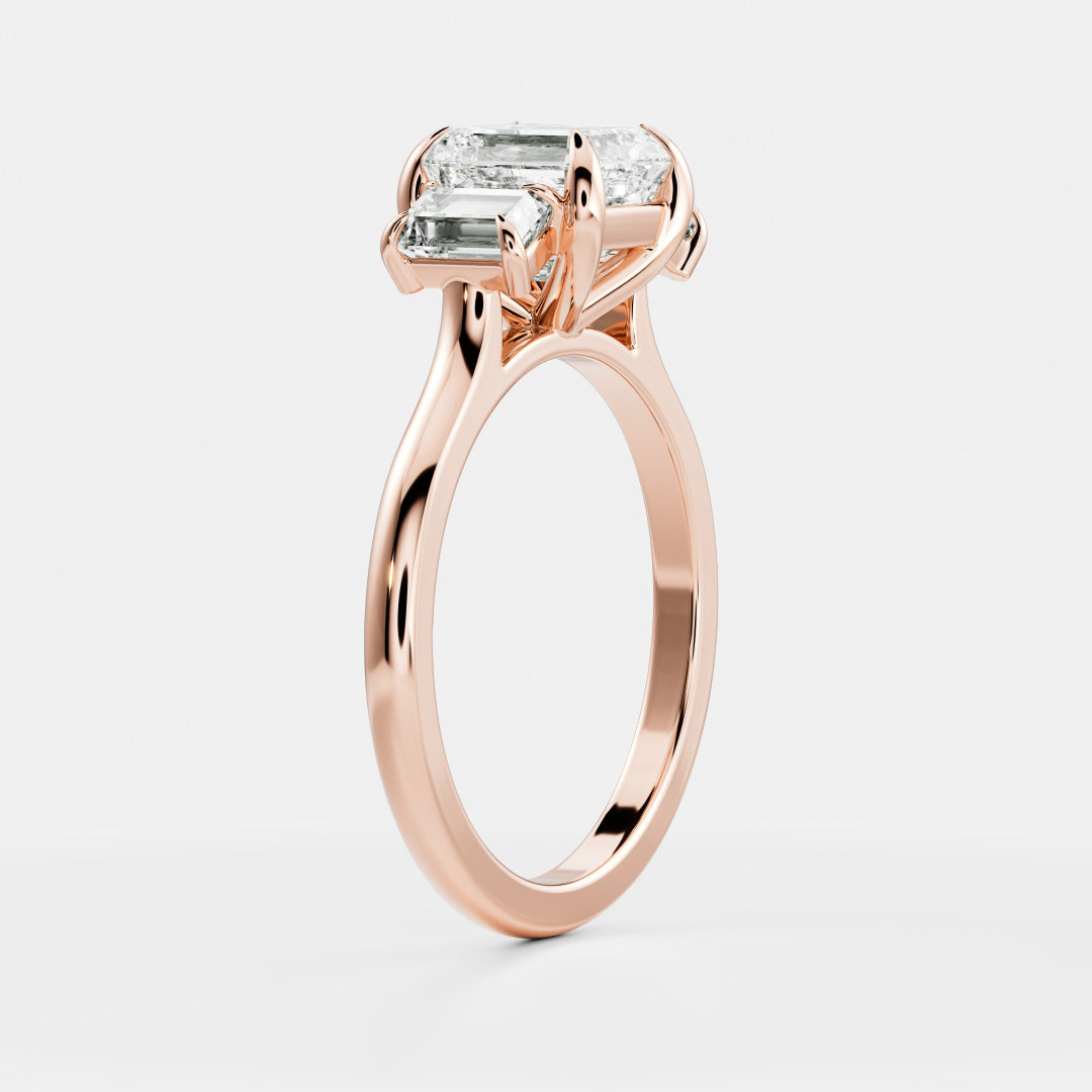 2 CT Asscher: Three Stone Lab Grown Diamond Engagement Ring