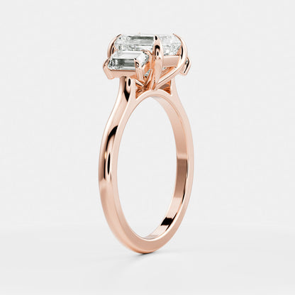 2 CT Asscher: Three Stone Lab Grown Diamond Engagement Ring