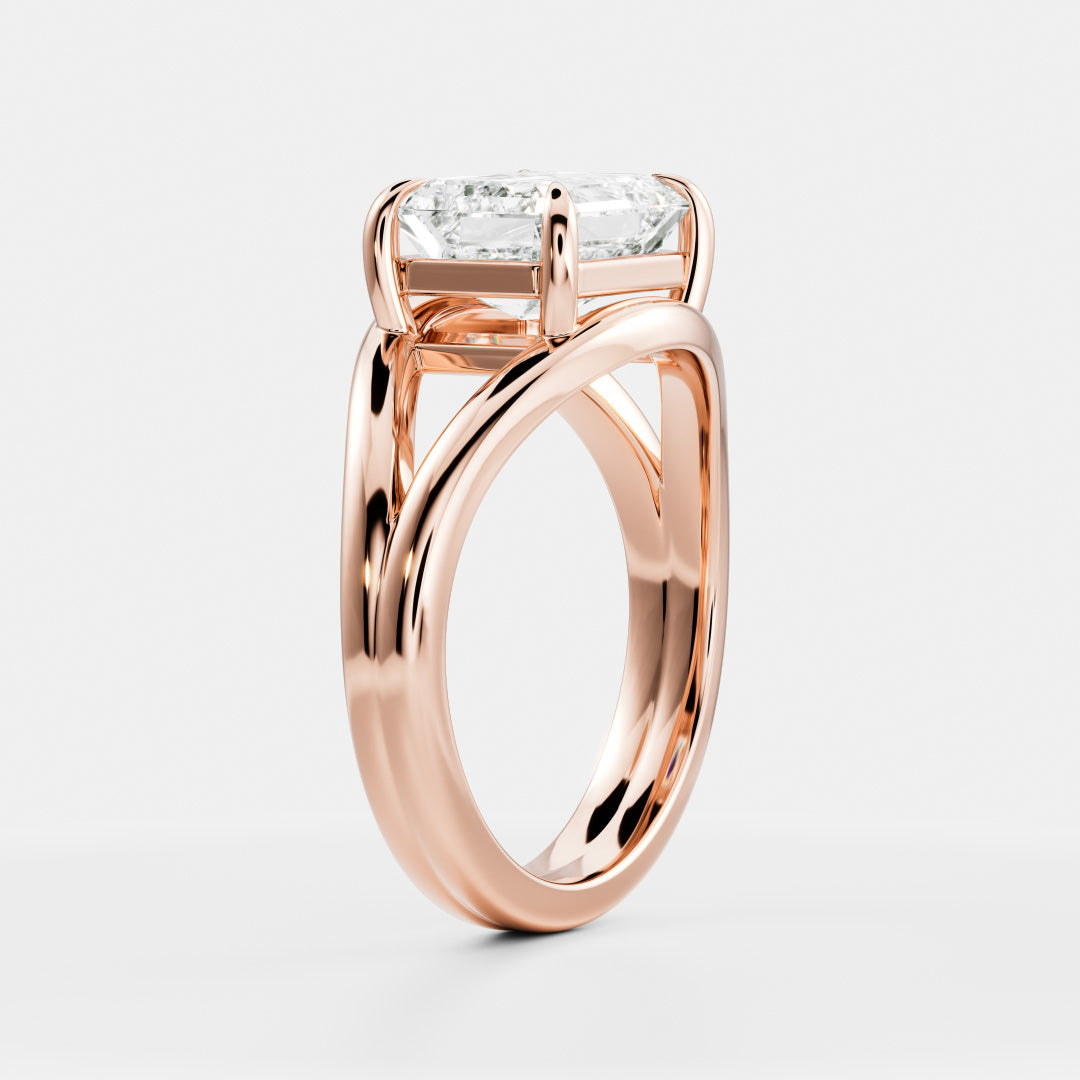 2 CT East West Asscher: Split Shank Lab Grown Diamond Engagement Ring