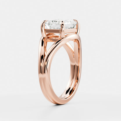 2 CT East West Asscher: Split Shank Lab Grown Diamond Engagement Ring