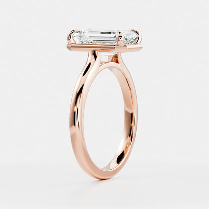 2.5 CT Emerald: Pronged Bezel Lab Grown Diamond Engagement Ring