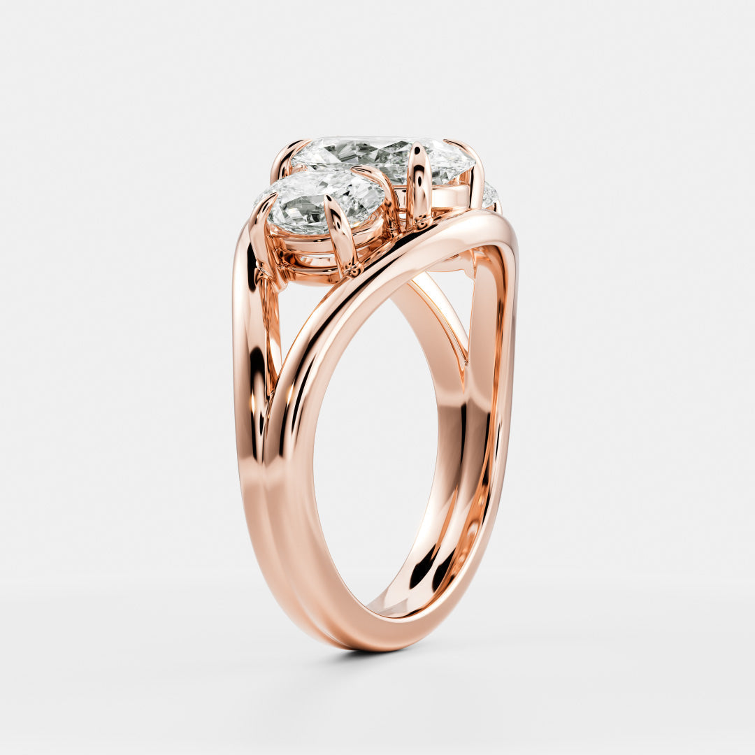 2.5 CT Oval: Three Stone Split Shank Lab Grown Diamond