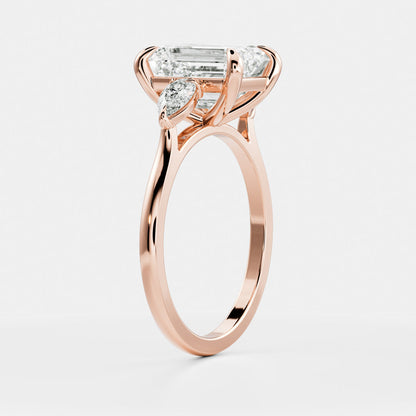 Emerald: Three Stone Cathedral Lab Grown Diamond