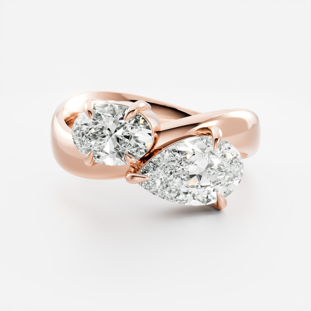 3 CT Oval & Pear: Toi Et Moi Curved Lab Grown Diamond