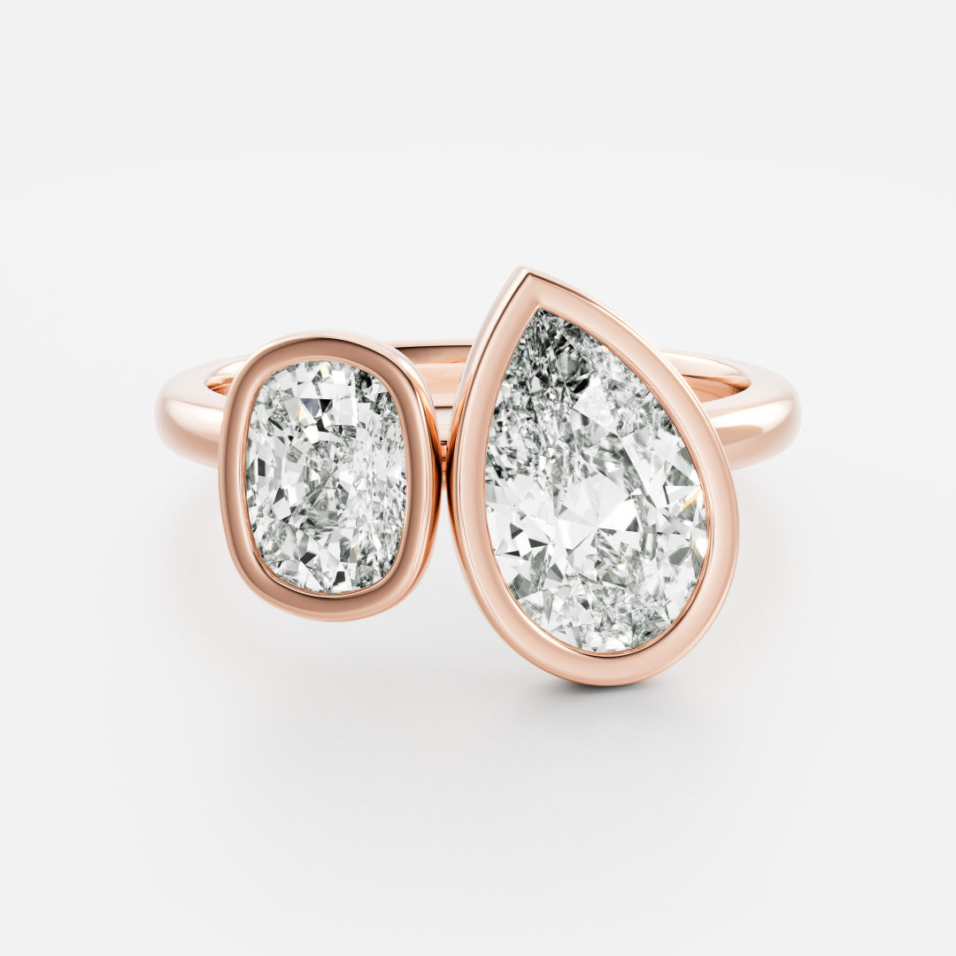 2.5 CT Elongated Cushion & Pear: Bezel Toi Et Moi Lab Grown Diamond