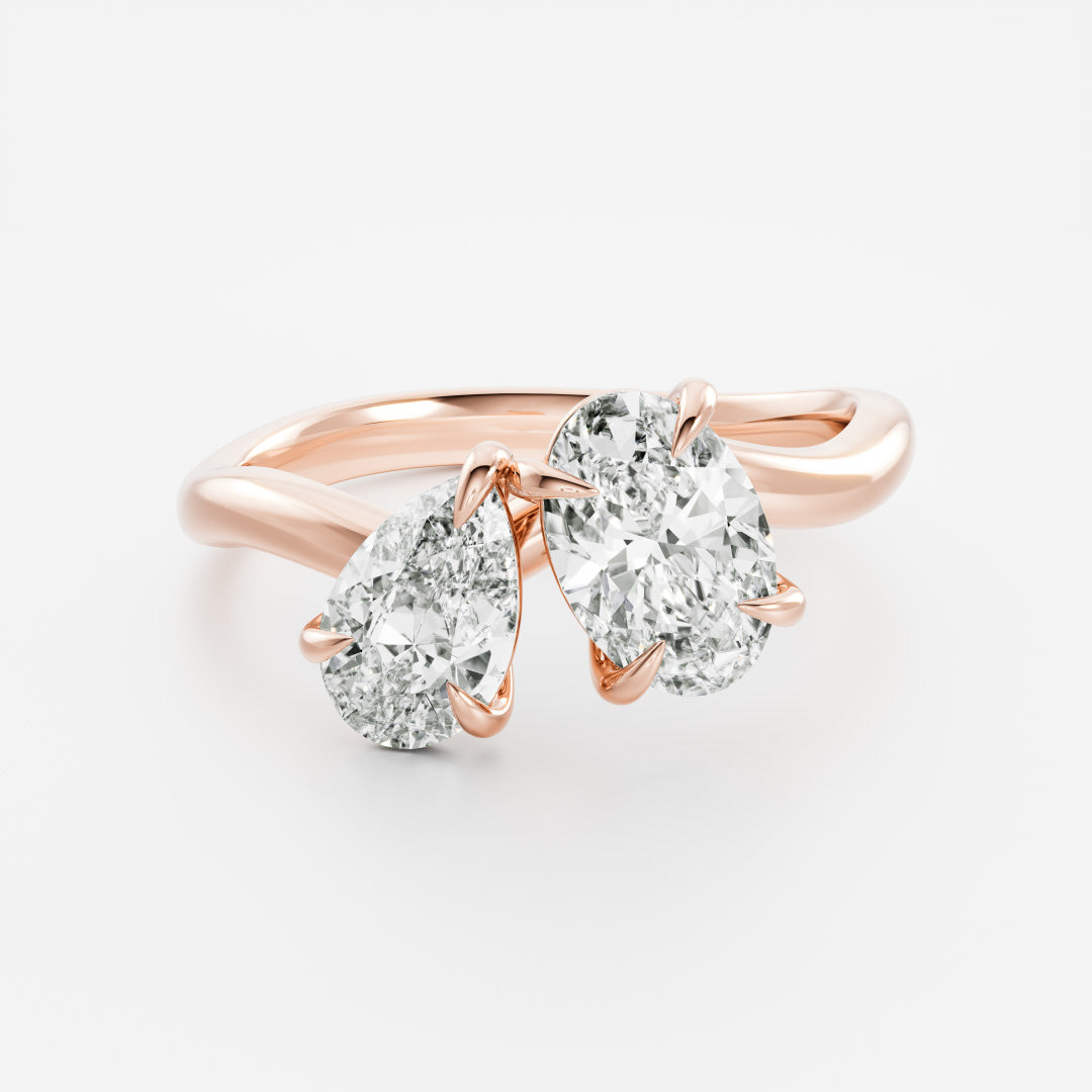2 CT Pear & Oval: Curved Toi Et Moi Lab Grown Diamond Engagement Ring