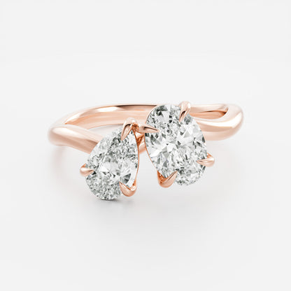 2 CT Pear & Oval: Curved Toi Et Moi Lab Grown Diamond Engagement Ring