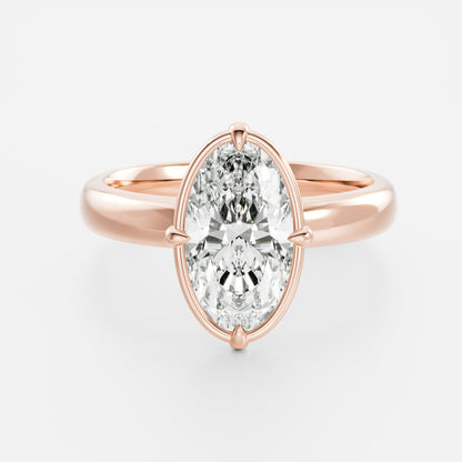 2 CT Moval : Bezel Solitaire Prongs Lab Grown Diamond Engagement Ring