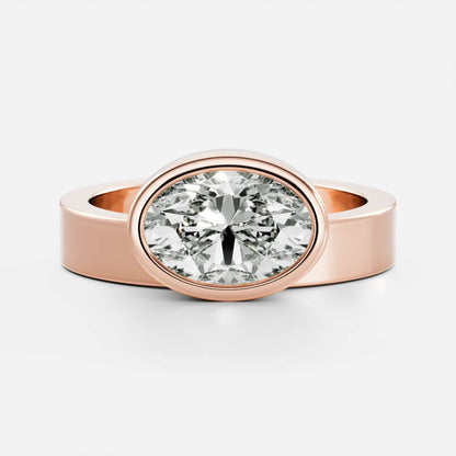 East-West Oval: Chunky Bezel Solitaire Lab Grown Diamond