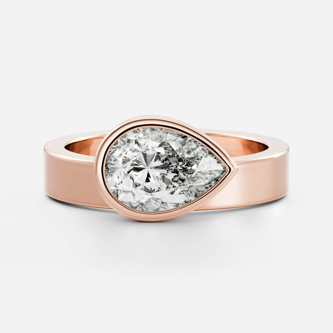 East-West Pear: Chunky Bezel Solitaire Lab Grown Diamond