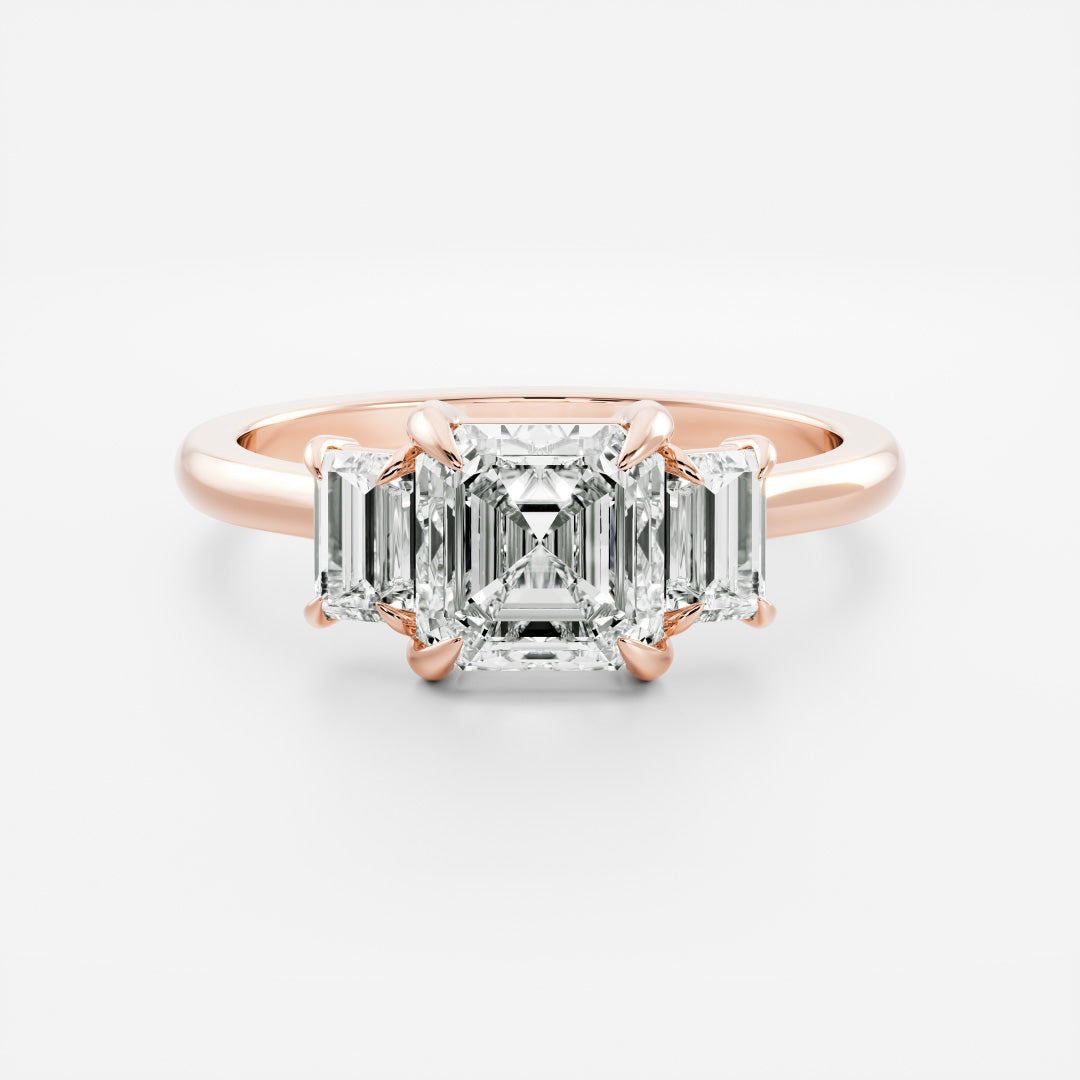 2 CT Asscher: Three Stone Lab Grown Diamond Engagement Ring