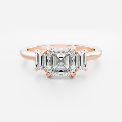 2 CT Asscher: Three Stone Lab Grown Diamond Engagement Ring