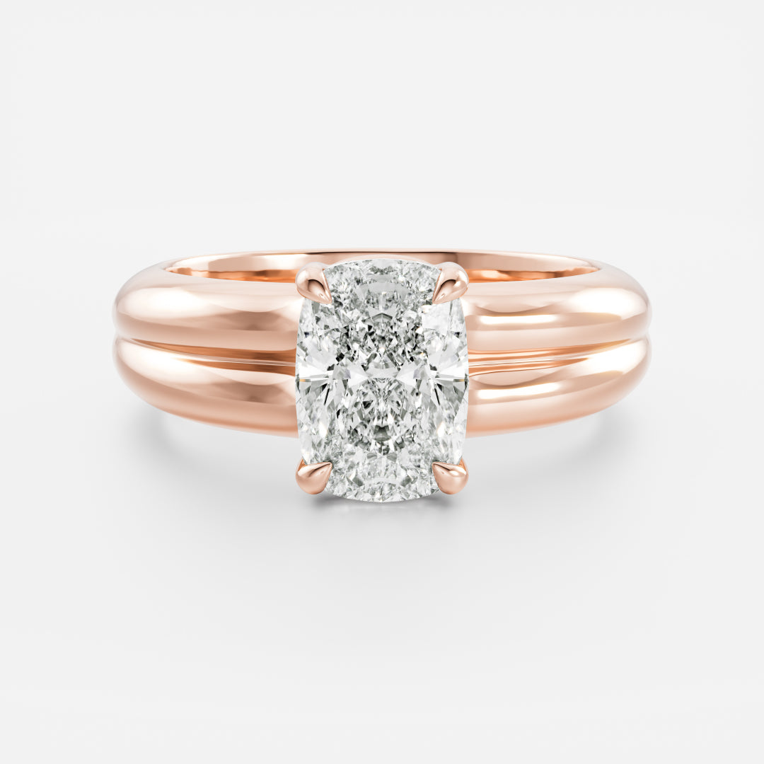 2 CT Elongated Cushion: Pronged Bezel Lab Grown Diamond Engagement Ring