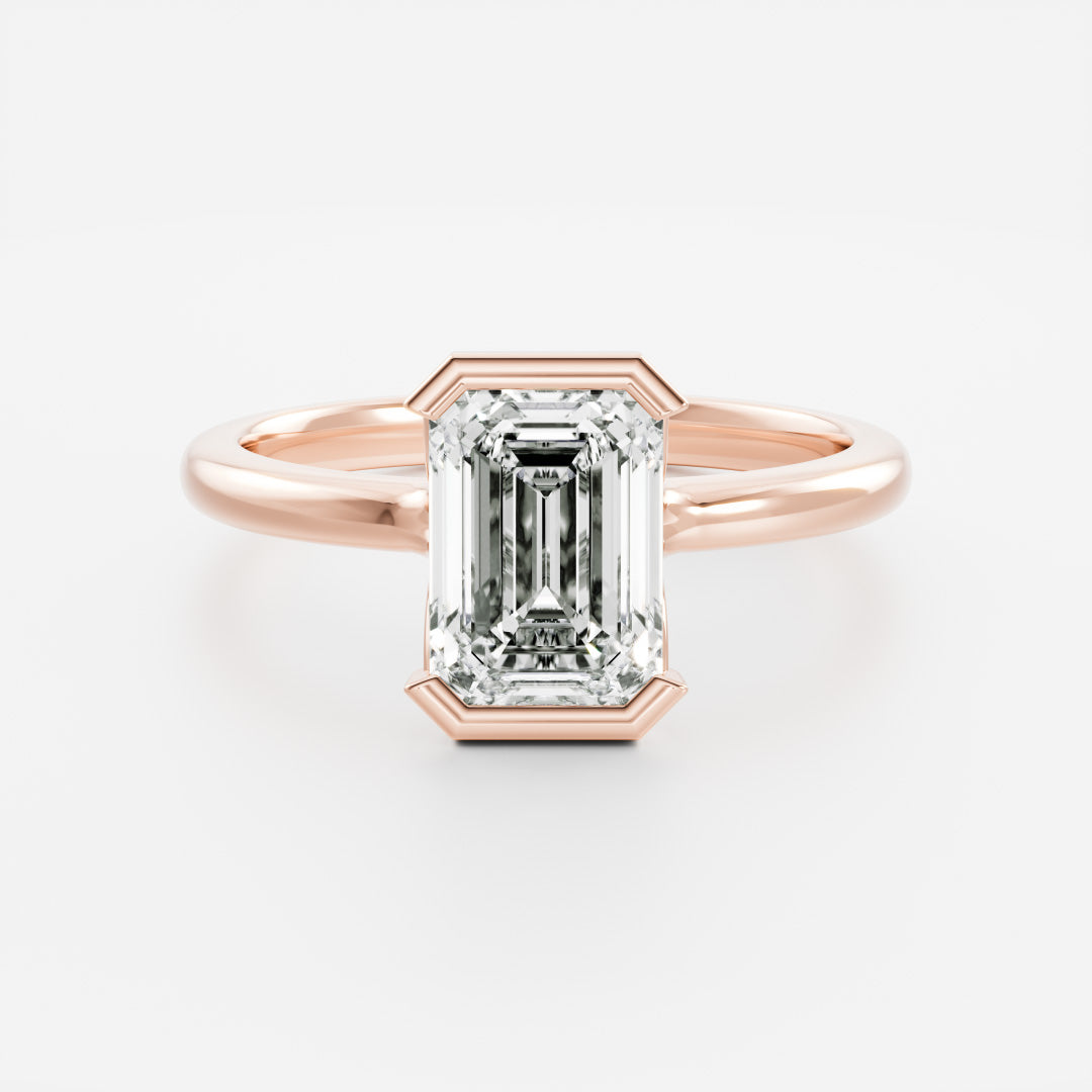 2 CT Emerald: Half Bezel Lab Grown Diamond Engagement Ring