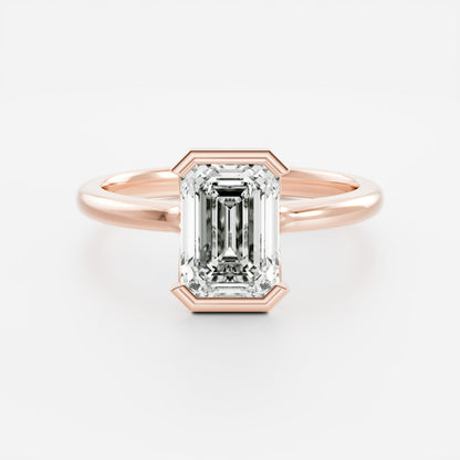 2 CT Emerald: Half Bezel Lab Grown Diamond Engagement Ring