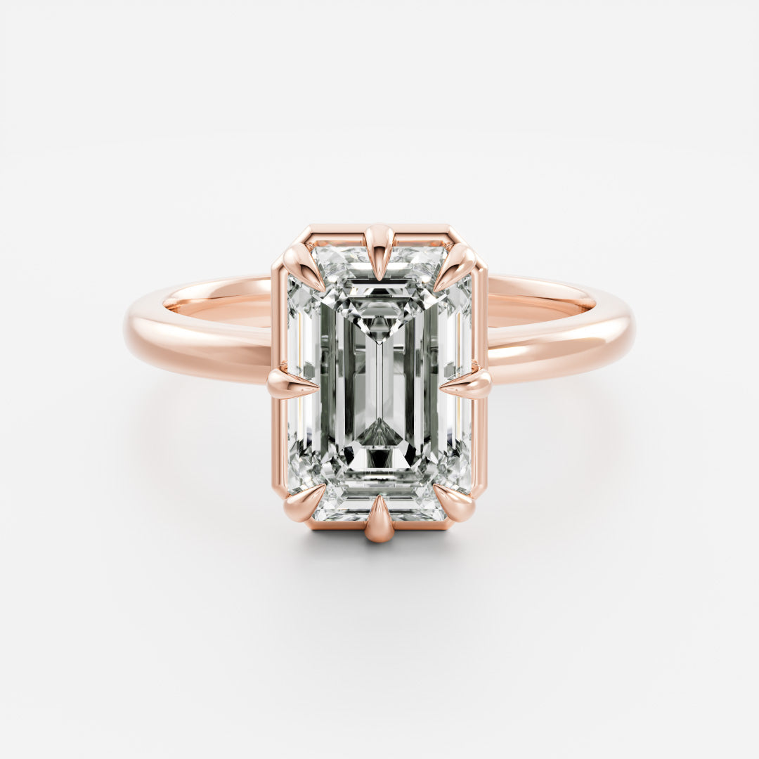 2.5 CT Emerald: Pronged Bezel Lab Grown Diamond