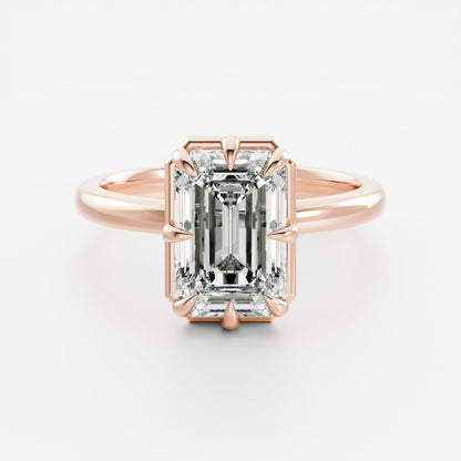 2.5 CT Emerald: Pronged Bezel Lab Grown Diamond