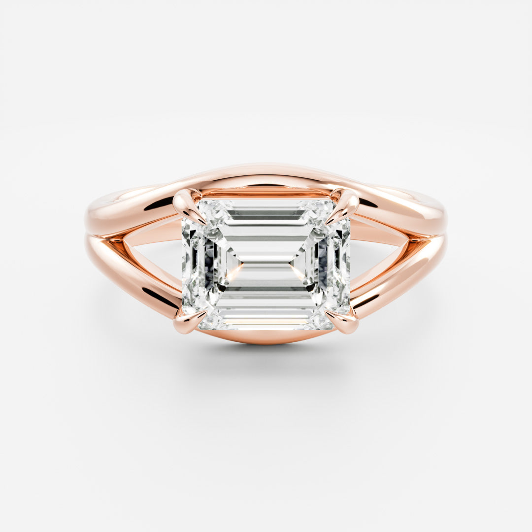 2 CT East West Asscher: Split Shank Lab Grown Diamond Engagement Ring