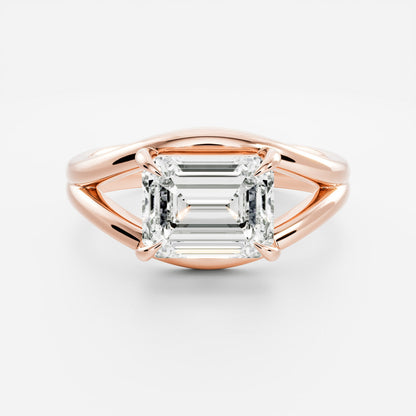 2 CT East West Asscher: Split Shank Lab Grown Diamond Engagement Ring
