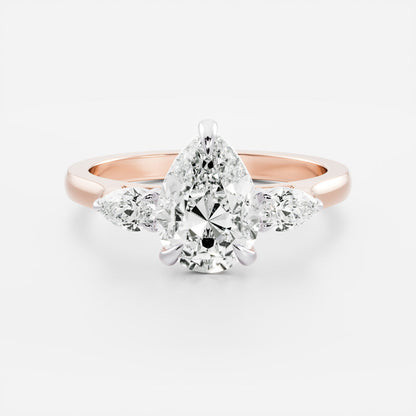 2 CT Pear: Three Stone Lab Grown Diamond Engagement Ring