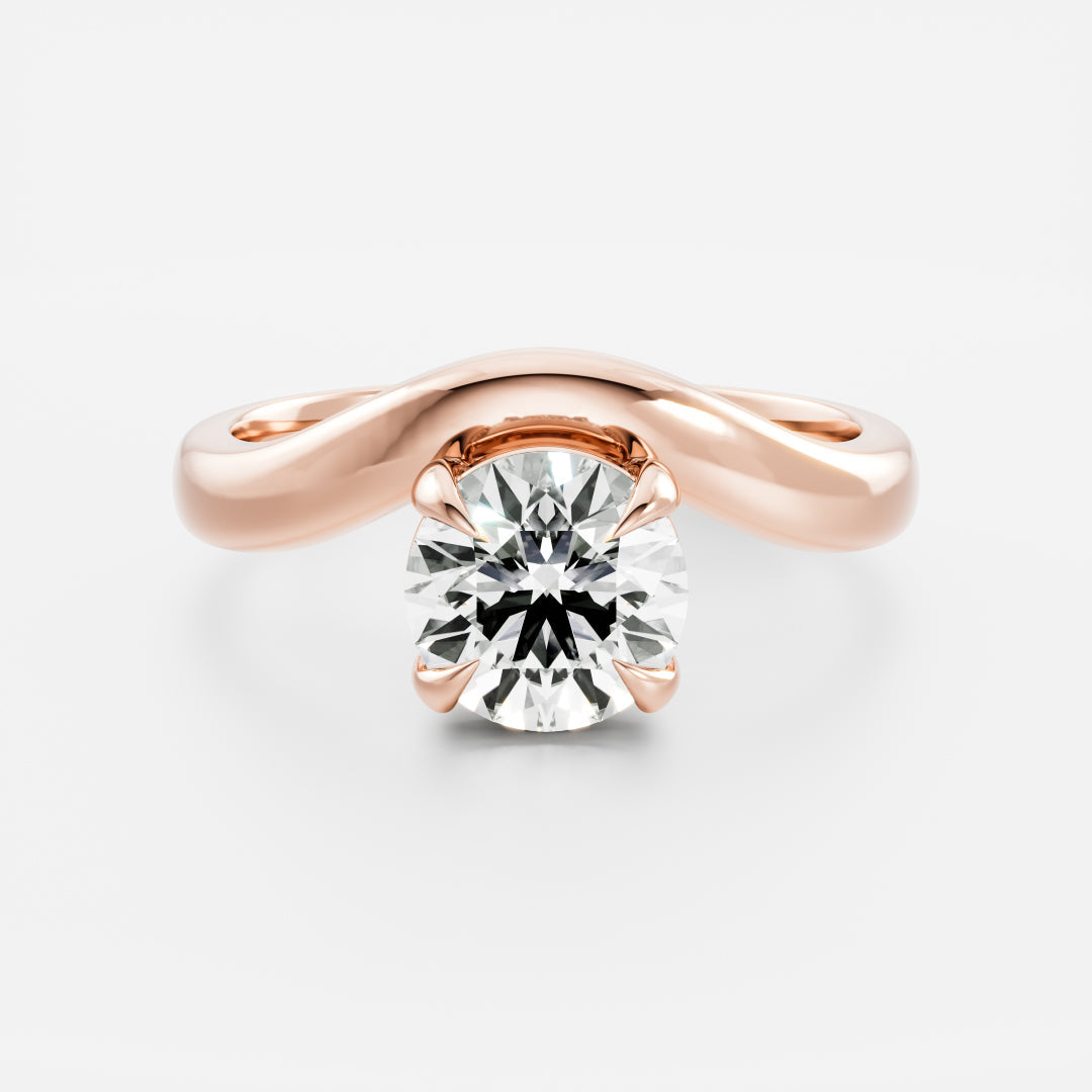 1 CT Round: Wavy Solitaire Lab Grown Diamond Engagement Ring