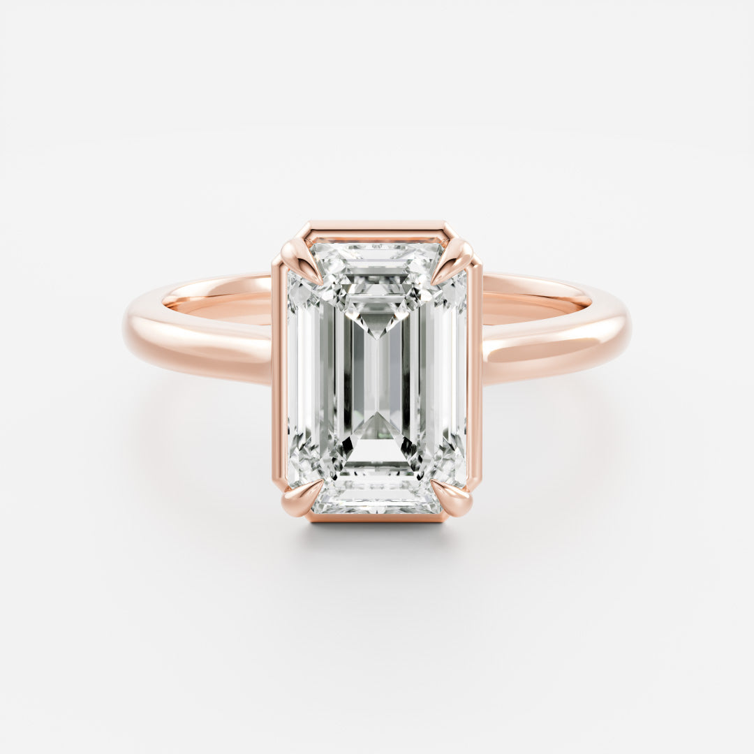 2.5 CT Emerald: Pronged Bezel Lab Grown Diamond Engagement Ring