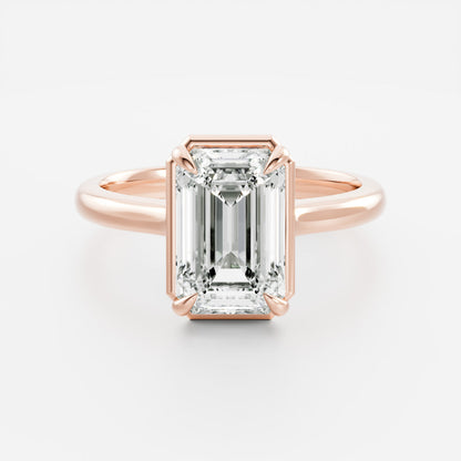 2.5 CT Emerald: Pronged Bezel Lab Grown Diamond Engagement Ring