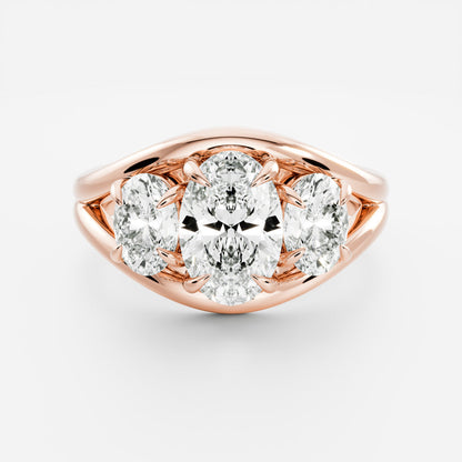 2.5 CT Oval: Three Stone Split Shank Lab Grown Diamond