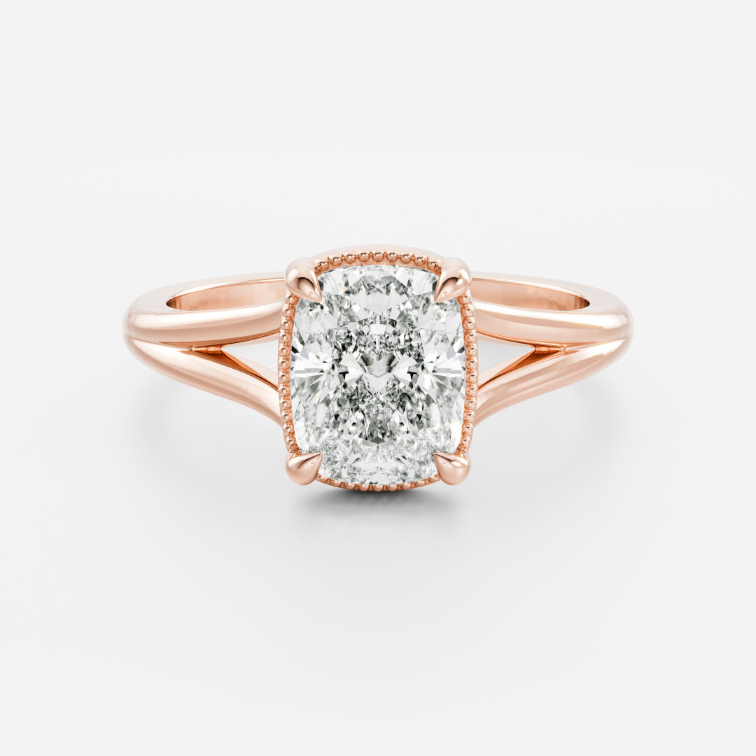 Elongated Cushion: Split Shank Milgrain Lab Grown Diamond
