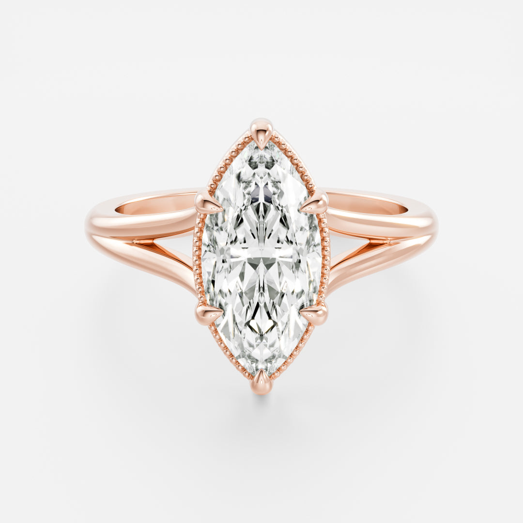 2.5 CT Marquise: Pronged Bezel Split Shank Lab Grown Diamond Engagement Ring