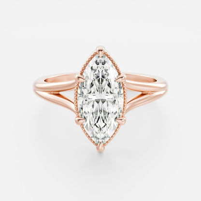 2.5 CT Marquise: Pronged Bezel Split Shank Lab Grown Diamond Engagement Ring