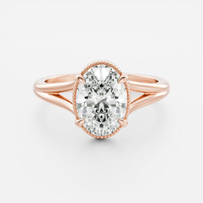 2.5 CT Oval: Pronged Bezel Split Shank Lab Grown Diamond Engagement Ring