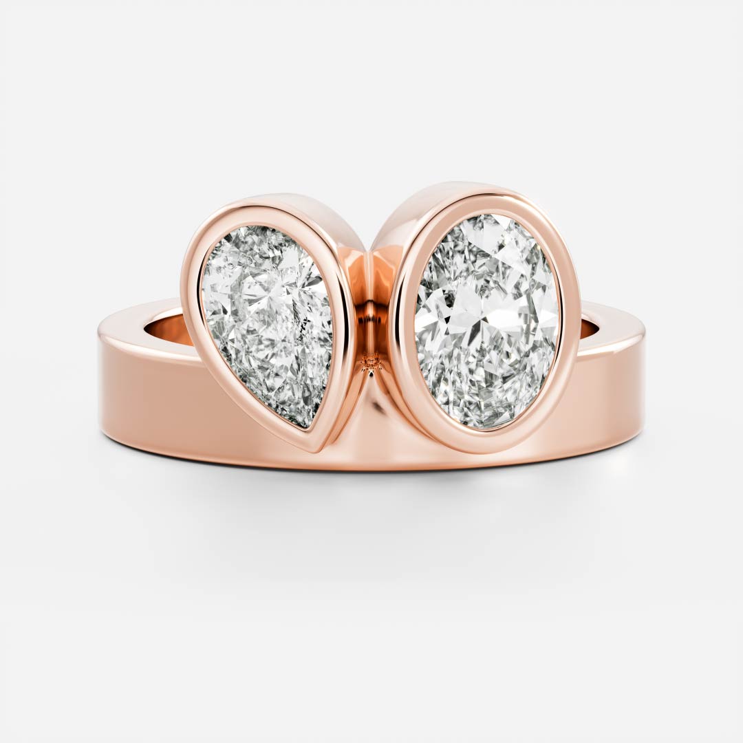 3 CT Oval & Pear: Chunky Toi Et Moi Bezel Lab Grown Diamond Engagement Ring