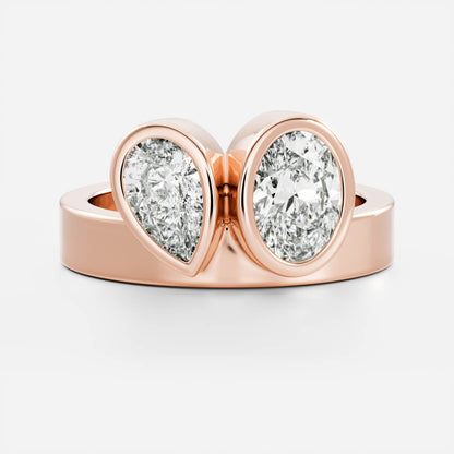 3 CT Oval & Pear: Chunky Toi Et Moi Bezel Lab Grown Diamond Engagement Ring