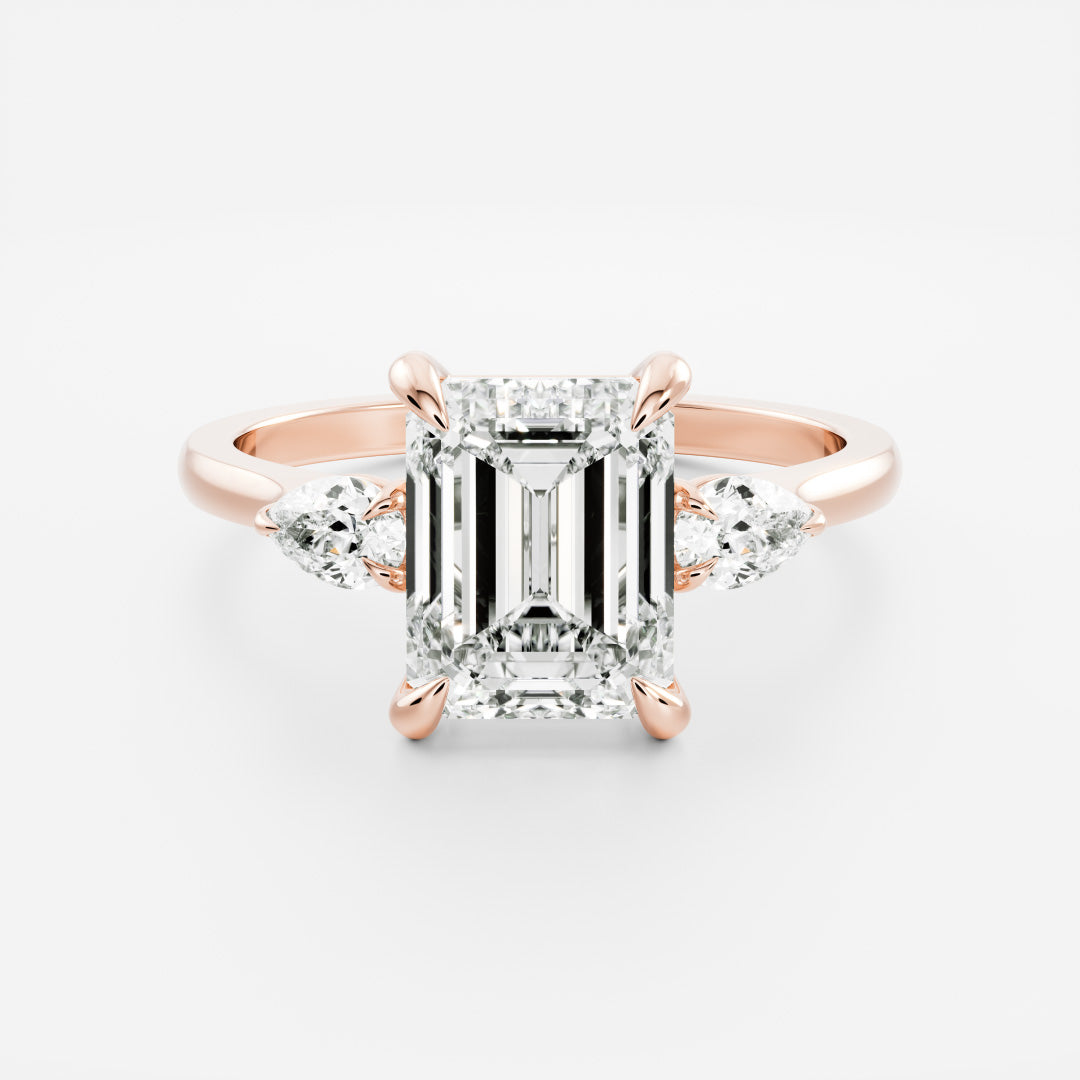 Emerald: Three Stone Cathedral Lab Grown Diamond