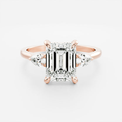 Emerald: Three Stone Cathedral Lab Grown Diamond