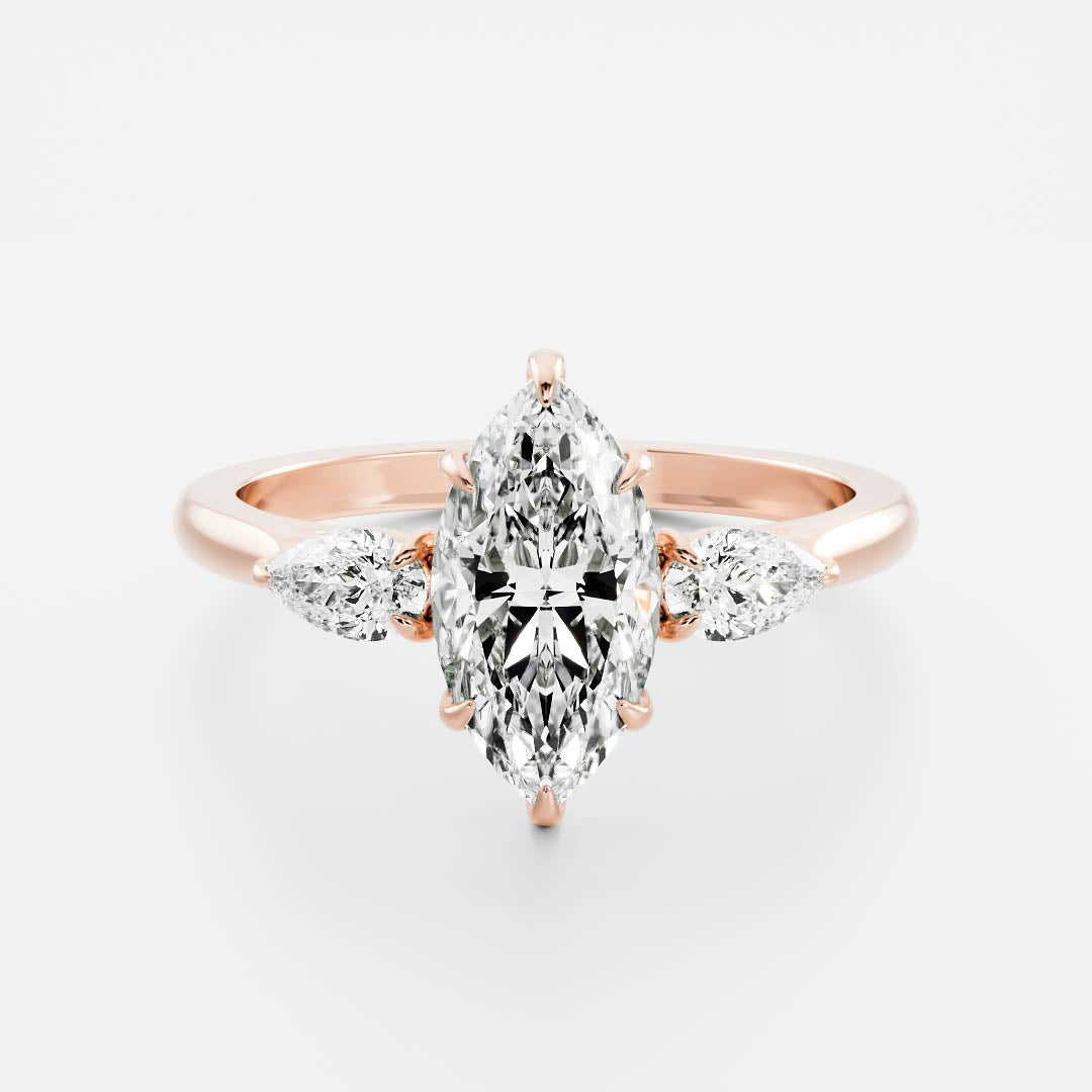 2 CT Marquise: Three Stone Lab Grown Diamond Engagement Ring