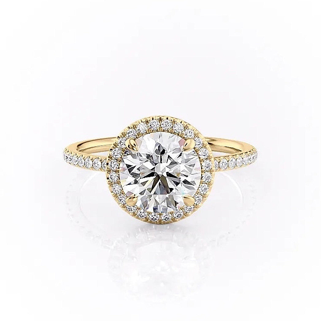 1.90 CT Round Cut Halo Pave Setting Moissanite Engagement Ring