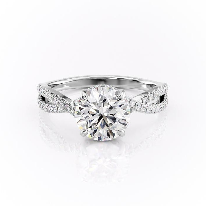 1.60 CT Round Cut Solitaire Cross Over Pave Set Moissanite Engagement Ring