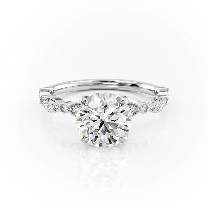 1.60 CT Round Cut Milgrain Solitaire Style Moissanite Engagement Ring