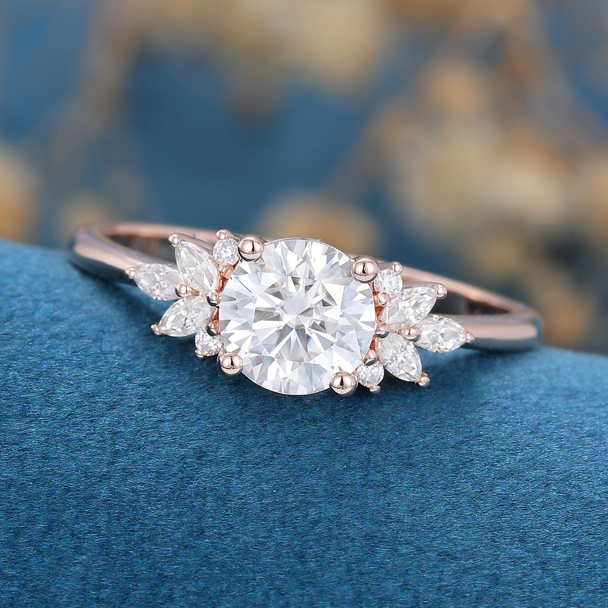 1.21 CT Round Shaped Moissanite Cluster Engagement Ring