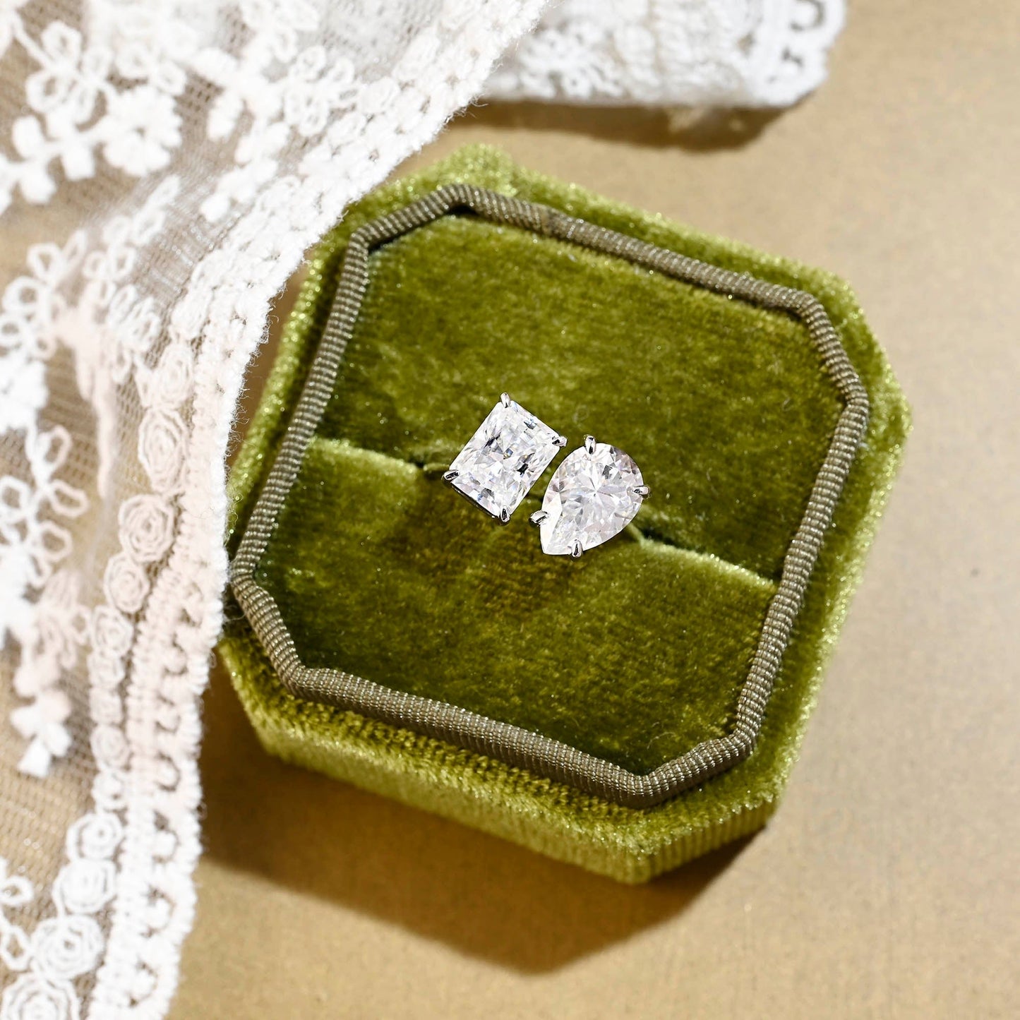 2 CT Emerald Pave Moissanite Engagement Ring