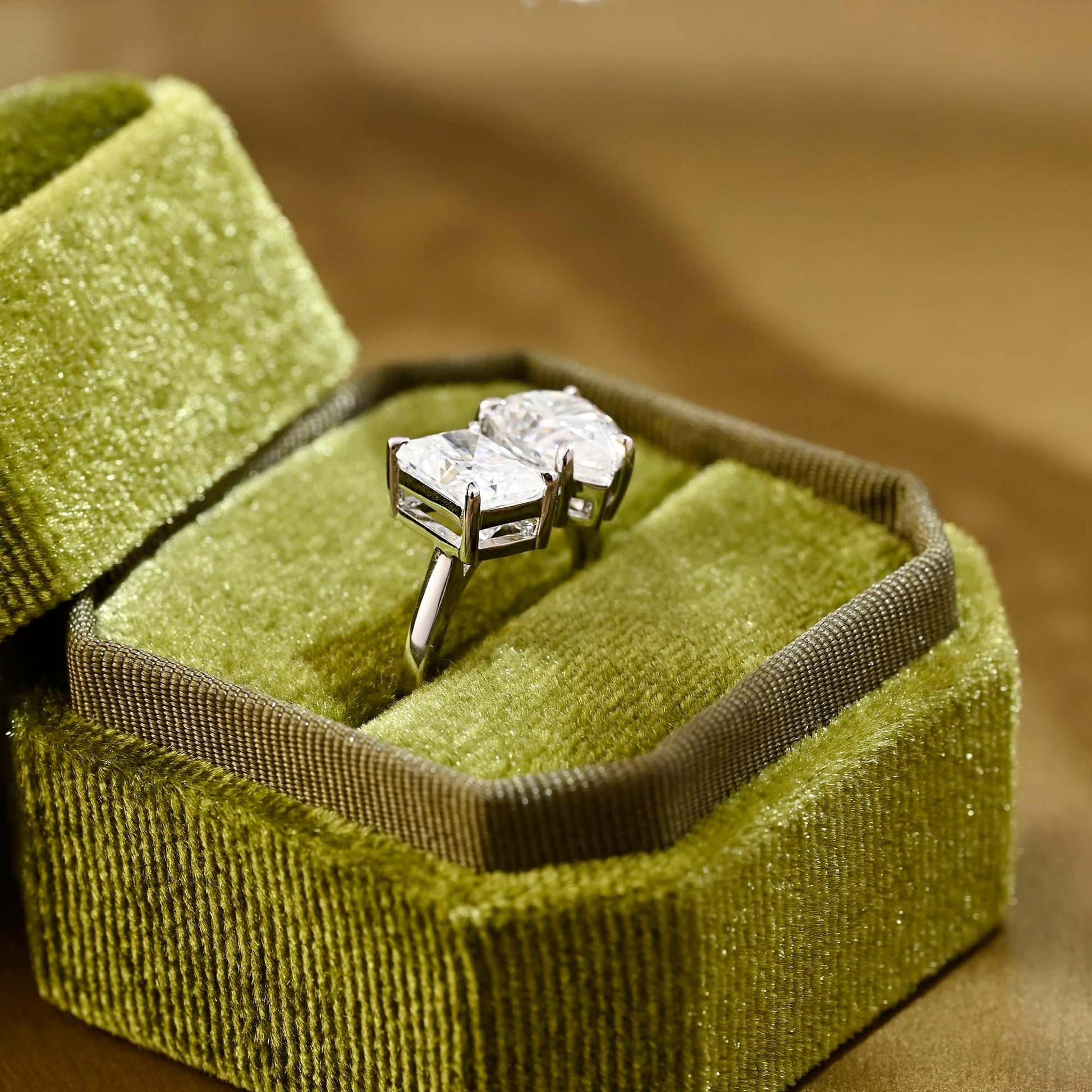 2 CT Emerald Pave Moissanite Engagement Ring