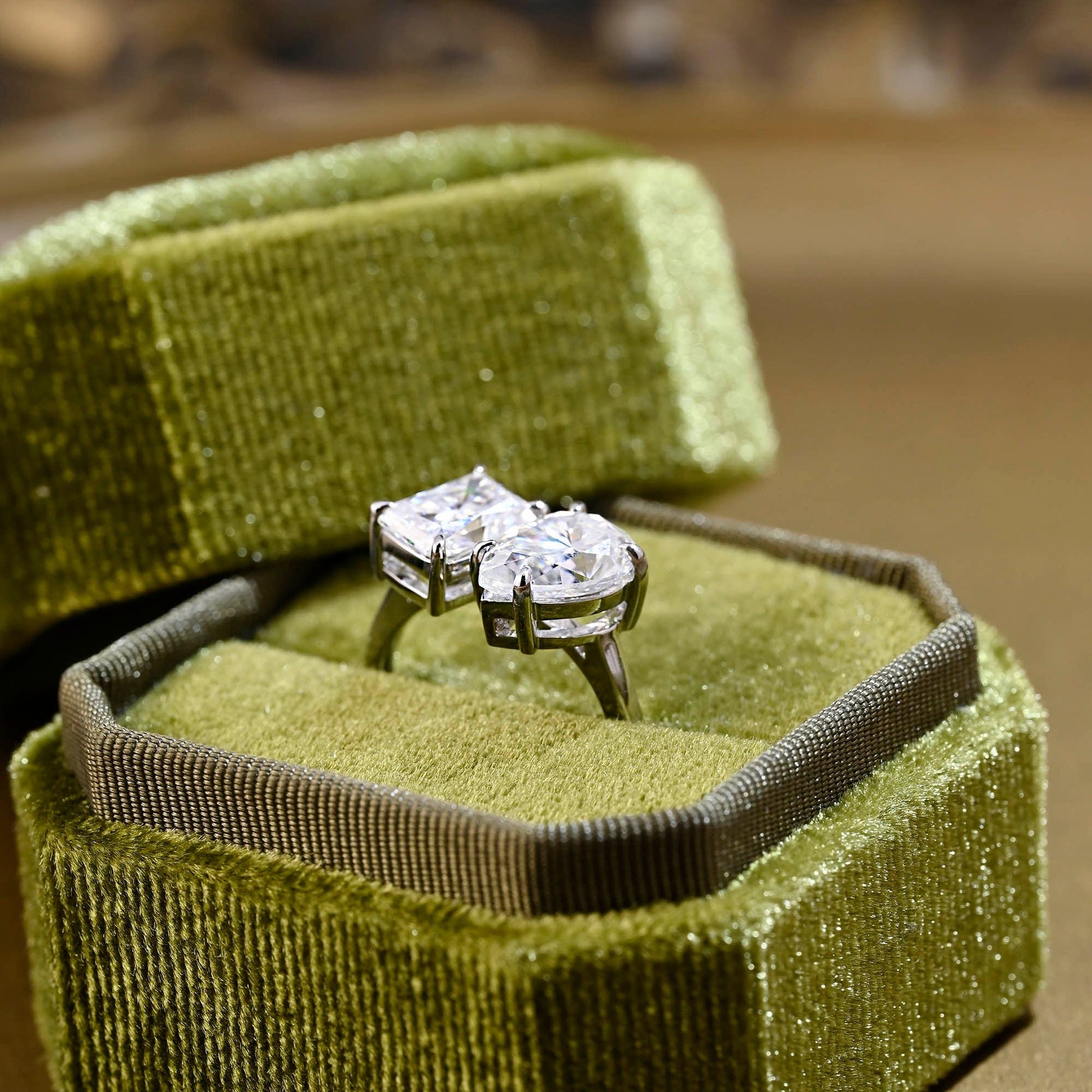 2 CT Emerald Pave Moissanite Engagement Ring
