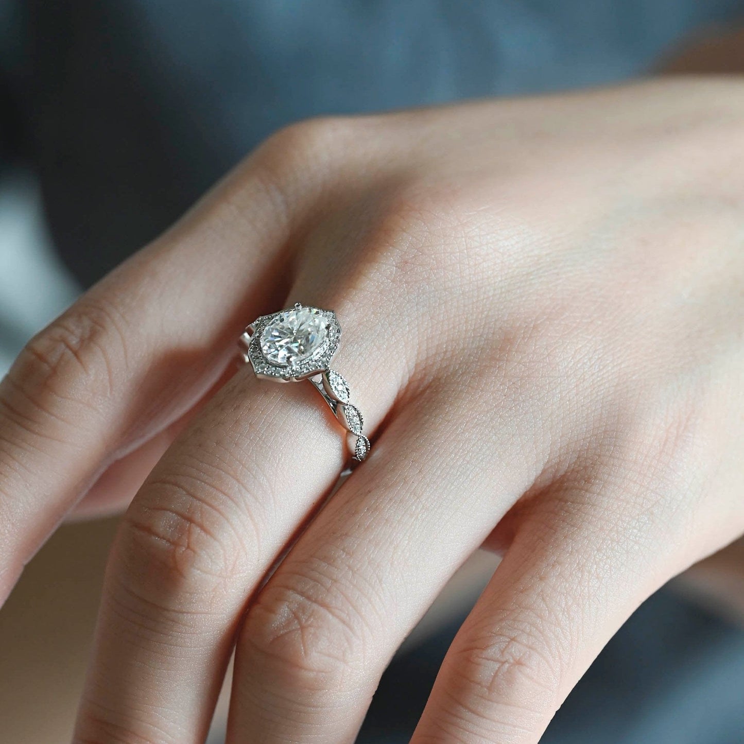 2 CT Emerald Pave Moissanite Engagement Ring