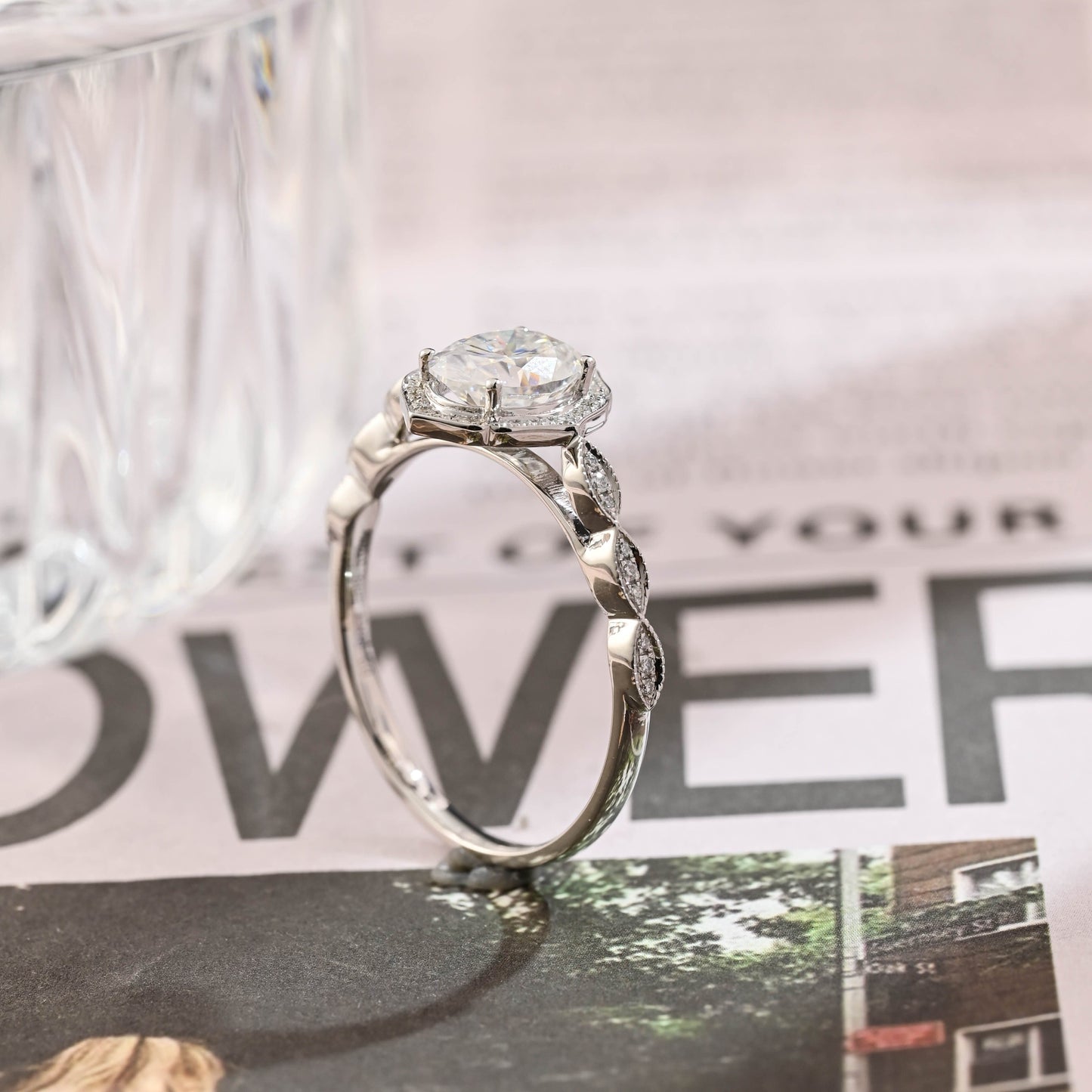2 CT Emerald Pave Moissanite Engagement Ring